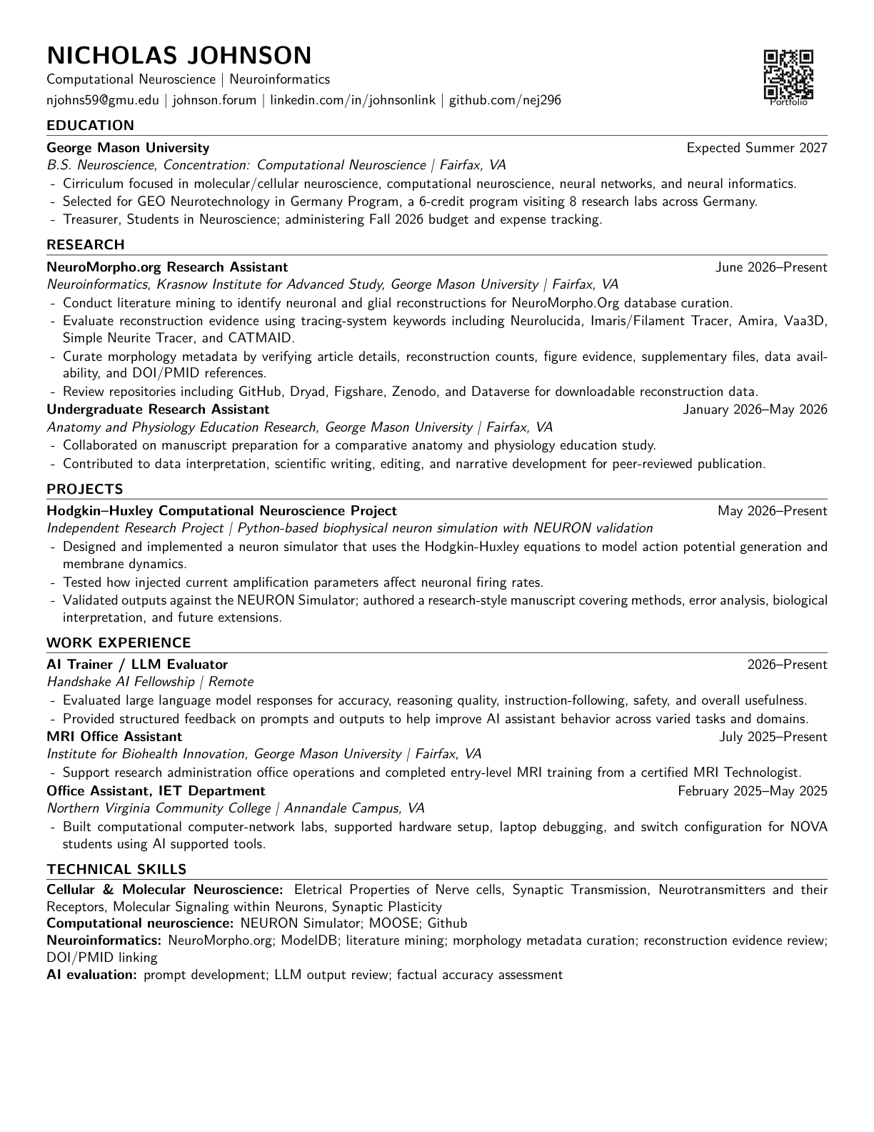 Preview of Nicholas Johnson resume